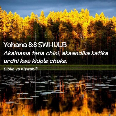 Picture 02 - Yohana 8:8 SWHULB - Akainama tena chini, akaandika katika ardhi kwa - Bible Verse Picture