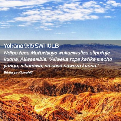 Picture 02 - Yohana 9:15 SWHULB - Ndipo tena Mafarisayo wakamwuliza alipataje - Bible Verse Picture