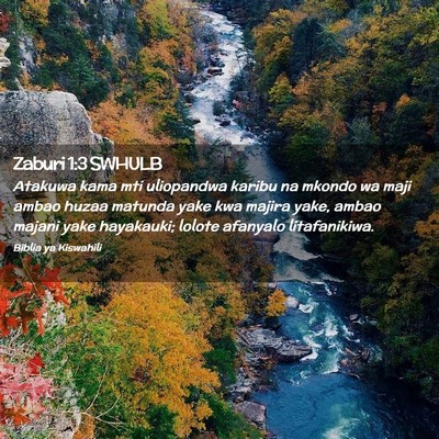 Picture 02 - Zaburi 1:3 SWHULB - Atakuwa kama mti uliopandwa karibu na mkondo wa - Bible Verse Picture