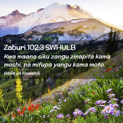 Picture 02 - Zaburi 102:3 SWHULB - Kwa maana siku zangu zinapita kama moshi, na - Bible Verse Picture