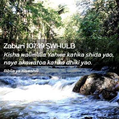 Picture 02 - Zaburi 107:19 SWHULB - Kisha walimlilia Yahwe katika shida yao, naye - Bible Verse Picture
