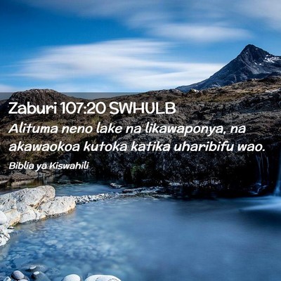 Picture 02 - Zaburi 107:20 SWHULB - Alituma neno lake na likawaponya, na akawaokoa - Bible Verse Picture