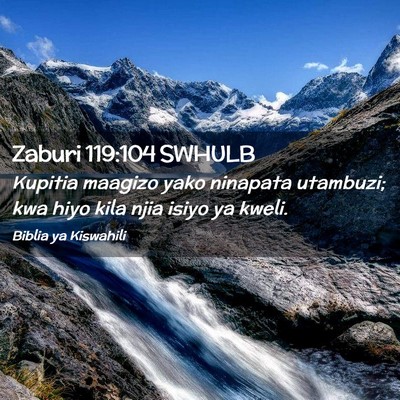 Picture 02 - Zaburi 119:104 SWHULB - Kupitia maagizo yako ninapata utambuzi; kwa hiyo - Bible Verse Picture