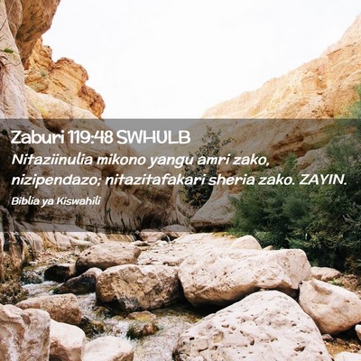 Picture 02 - Zaburi 119:48 SWHULB - Nitaziinulia mikono yangu amri zako, nizipendazo; - Bible Verse Picture
