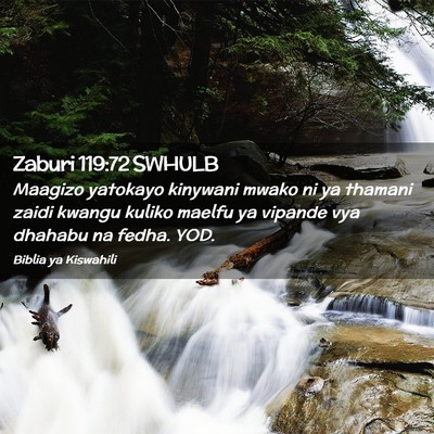 Picture 02 - Zaburi 119:72 SWHULB - Maagizo yatokayo kinywani mwako ni ya thamani - Bible Verse Picture