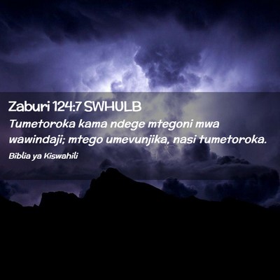 Picture 02 - Zaburi 124:7 SWHULB - Tumetoroka kama ndege mtegoni mwa wawindaji; - Bible Verse Picture