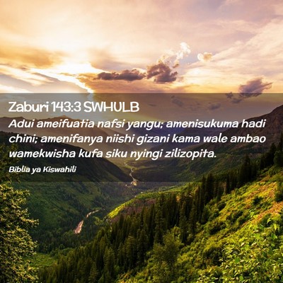 Picture 02 - Zaburi 143:3 SWHULB - Adui ameifuatia nafsi yangu; amenisukuma hadi - Bible Verse Picture