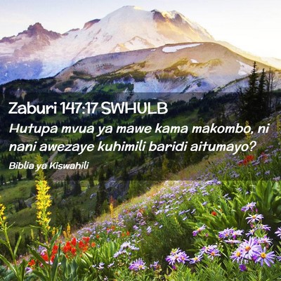 Picture 02 - Zaburi 147:17 SWHULB - Hutupa mvua ya mawe kama makombo, ni nani awezaye - Bible Verse Picture