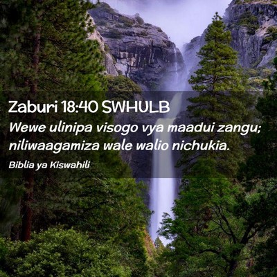 Picture 02 - Zaburi 18:40 SWHULB - Wewe ulinipa visogo vya maadui zangu; - Bible Verse Picture