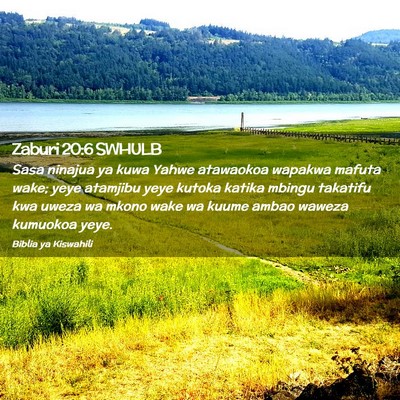 Picture 02 - Zaburi 20:6 SWHULB - Sasa ninajua ya kuwa Yahwe atawaokoa wapakwa - Bible Verse Picture