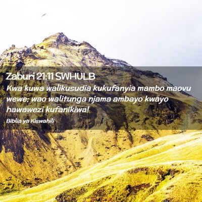 Picture 02 - Zaburi 21:11 SWHULB - Kwa kuwa walikusudia kukufanyia mambo maovu wewe; - Bible Verse Picture