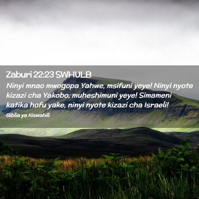 Picture 02 - Zaburi 22:23 SWHULB - Ninyi mnao mwogopa Yahwe, msifuni yeye! Ninyi - Bible Verse Picture