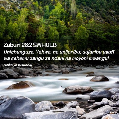 Picture 02 - Zaburi 26:2 SWHULB - Unichunguze, Yahwe, na unijaribu; uujaribu usafi - Bible Verse Picture