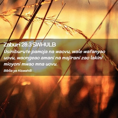 Picture 02 - Zaburi 28:3 SWHULB - Usiniburute pamoja na waovu, wale wafanyao uovu, - Bible Verse Picture