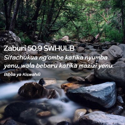 Picture 02 - Zaburi 50:9 SWHULB - Sitachukua ng'ombe katika nyumba yenu, wala - Bible Verse Picture