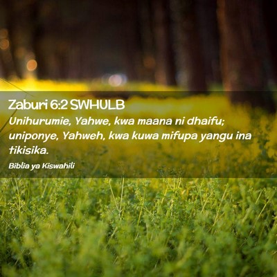 Picture 02 - Zaburi 6:2 SWHULB - Unihurumie, Yahwe, kwa maana ni dhaifu; uniponye, - Bible Verse Picture