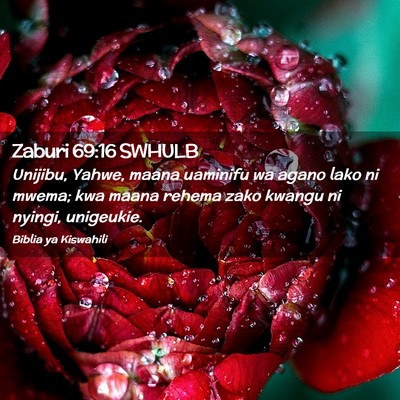 Picture 02 - Zaburi 69:16 SWHULB - Unijibu, Yahwe, maana uaminifu wa agano lako ni - Bible Verse Picture