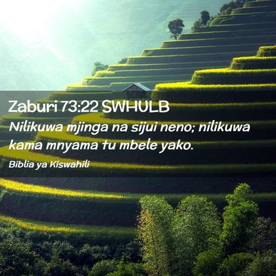 Picture 02 - Zaburi 73:22 SWHULB - Nilikuwa mjinga na sijui neno; nilikuwa kama - Bible Verse Picture