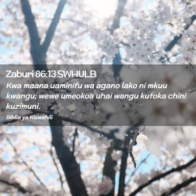 Picture 02 - Zaburi 86:13 SWHULB - Kwa maana uaminifu wa agano lako ni mkuu kwangu; - Bible Verse Picture