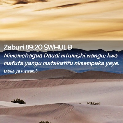 Picture 02 - Zaburi 89:20 SWHULB - Nimemchagua Daudi mtumishi wangu; kwa mafuta - Bible Verse Picture