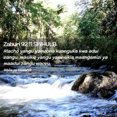 Picture 02 - Zaburi 92:11 SWHULB - Macho yangu yameona kuanguka kwa adui zangu; - Bible Verse Picture