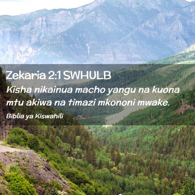 Picture 02 - Zekaria 2:1 SWHULB - Kisha nikainua macho yangu na kuona mtu akiwa na - Bible Verse Picture