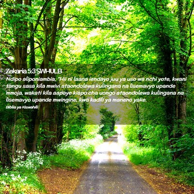 Picture 02 - Zekaria 5:3 SWHULB - Ndipo aliponiambia, “Hii ni laana iendayo juu - Bible Verse Picture