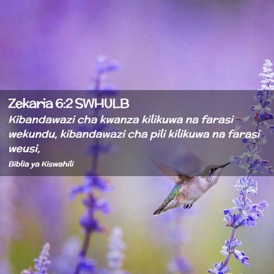 Picture 02 - Zekaria 6:2 SWHULB - Kibandawazi cha kwanza kilikuwa na farasi - Bible Verse Picture