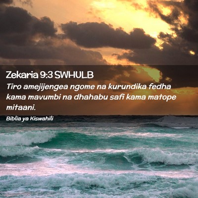 Picture 02 - Zekaria 9:3 SWHULB - Tiro amejijengea ngome na kurundika fedha kama - Bible Verse Picture