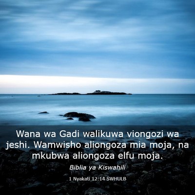 Picture 03 - 1 Nyakati 12:14 SWHULB - Wana wa Gadi walikuwa viongozi wa jeshi. Wamwisho - Bible Verse Picture