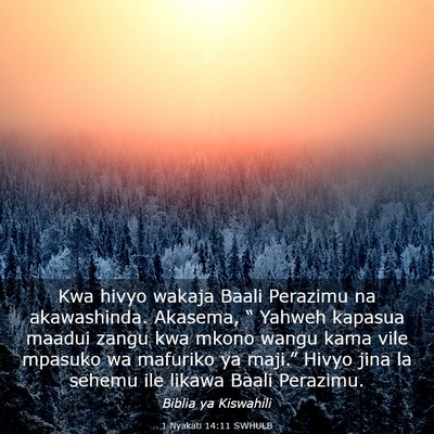 Picture 03 - 1 Nyakati 14:11 SWHULB - Kwa hivyo wakaja Baali Perazimu na akawashinda. - Bible Verse Picture