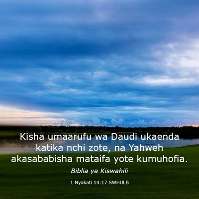Picture 03 - 1 Nyakati 14:17 SWHULB - Kisha umaarufu wa Daudi ukaenda katika nchi zote, - Bible Verse Picture