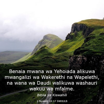 Picture 03 - 1 Nyakati 18:17 SWHULB - Benaia mwana wa Yehoiada alikuwa mwangalizi wa - Bible Verse Picture