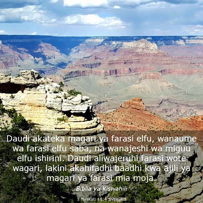 Picture 03 - 1 Nyakati 18:4 SWHULB - Daudi akateka magari ya farasi elfu, wanaume wa - Bible Verse Picture