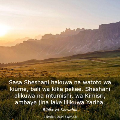 Picture 03 - 1 Nyakati 2:34 SWHULB - Sasa Sheshani hakuwa na watoto wa kiume, bali wa - Bible Verse Picture