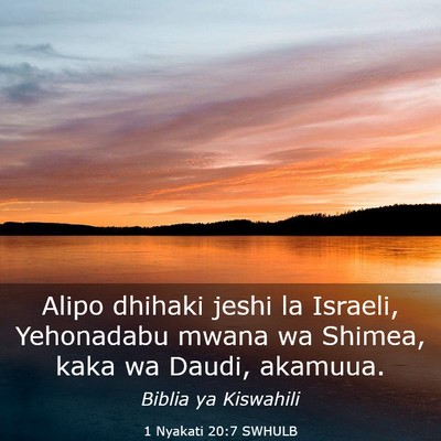 Picture 03 - 1 Nyakati 20:7 SWHULB - Alipo dhihaki jeshi la Israeli, Yehonadabu mwana - Bible Verse Picture