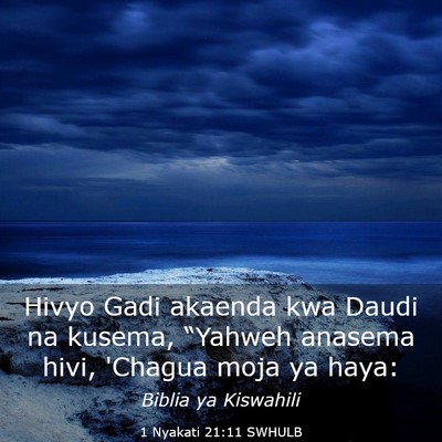 Picture 03 - 1 Nyakati 21:11 SWHULB - Hivyo Gadi akaenda kwa Daudi na kusema, “Yahweh - Bible Verse Picture