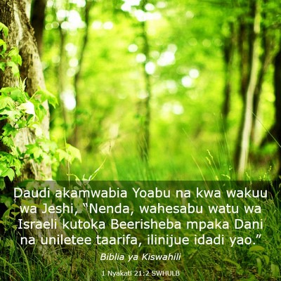Picture 03 - 1 Nyakati 21:2 SWHULB - Daudi akamwabia Yoabu na kwa wakuu wa Jeshi, - Bible Verse Picture