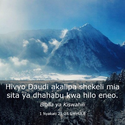 Picture 03 - 1 Nyakati 21:25 SWHULB - Hivyo Daudi akalipa shekeli mia sita ya dhahabu - Bible Verse Picture