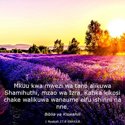 Picture 03 - 1 Nyakati 27:8 SWHULB - Mkuu kwa mwezi wa tano alikuwa Shamihuthi, mzao - Bible Verse Picture