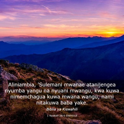 Picture 03 - 1 Nyakati 28:6 SWHULB - Aliniambia, 'Sulemani mwanae atanijengea nyumba - Bible Verse Picture