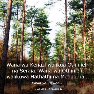 Picture 03 - 1 Nyakati 4:13 SWHULB - Wana wa Kenazi walikua Othinieli na Seraia. Wana - Bible Verse Picture
