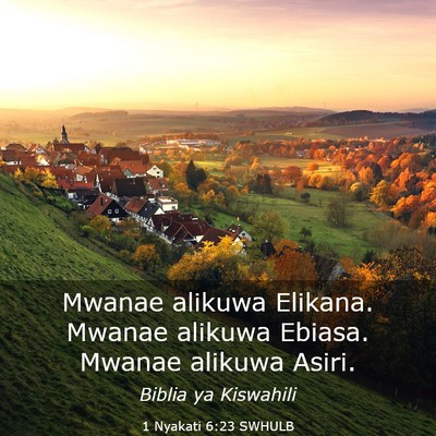 Picture 03 - 1 Nyakati 6:23 SWHULB - Mwanae alikuwa Elikana. Mwanae alikuwa Ebiasa. - Bible Verse Picture