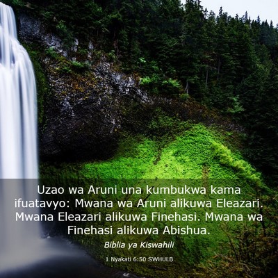 Picture 03 - 1 Nyakati 6:50 SWHULB - Uzao wa Aruni una kumbukwa kama ifuatavyo: Mwana - Bible Verse Picture