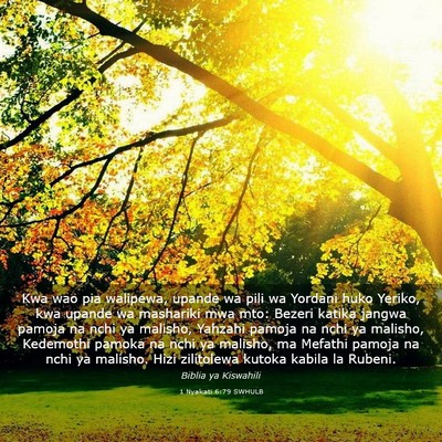 Picture 03 - 1 Nyakati 6:79 SWHULB - Kwa wao pia walipewa, upande wa pili wa Yordani - Bible Verse Picture