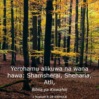 Picture 03 - 1 Nyakati 8:26 SWHULB - Yerohamu alikuwa na wana hawa: Shamsherai, - Bible Verse Picture