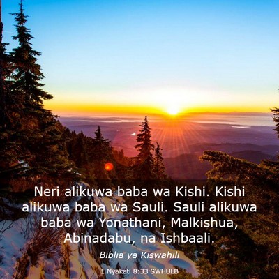 Picture 03 - 1 Nyakati 8:33 SWHULB - Neri alikuwa baba wa Kishi. Kishi alikuwa baba wa - Bible Verse Picture