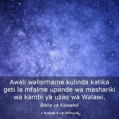 Picture 03 - 1 Nyakati 9:18 SWHULB - Awali walisimama kulinda katika geti la mfalme - Bible Verse Picture