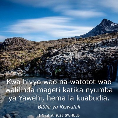 Picture 03 - 1 Nyakati 9:23 SWHULB - Kwa hivyo wao na watotot wao walilinda mageti - Bible Verse Picture