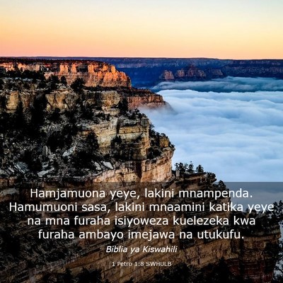 Picture 03 - 1 Petro 1:8 SWHULB - Hamjamuona yeye, lakini mnampenda. Hamumuoni - Bible Verse Picture